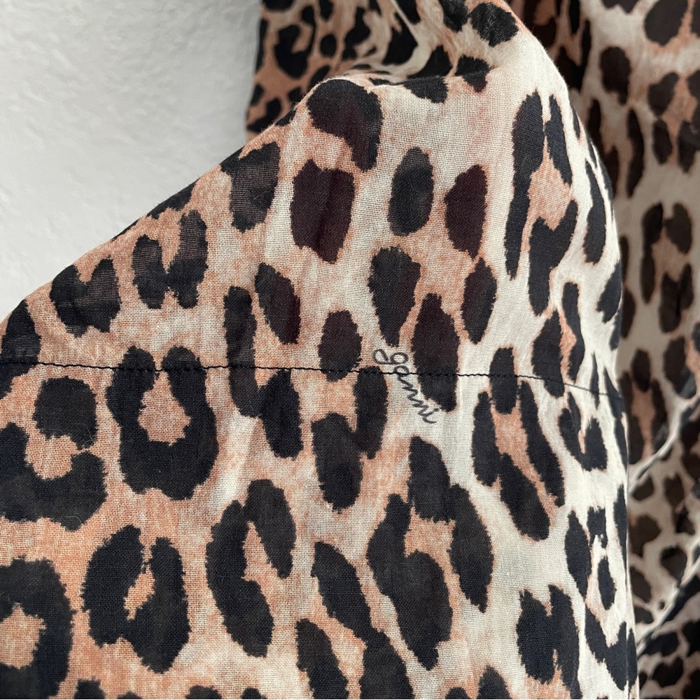 Ganni Leopard Print Button Down Blouse Black Tan Size 40 (US 8) Animal Print Top - Picture 7 of 10